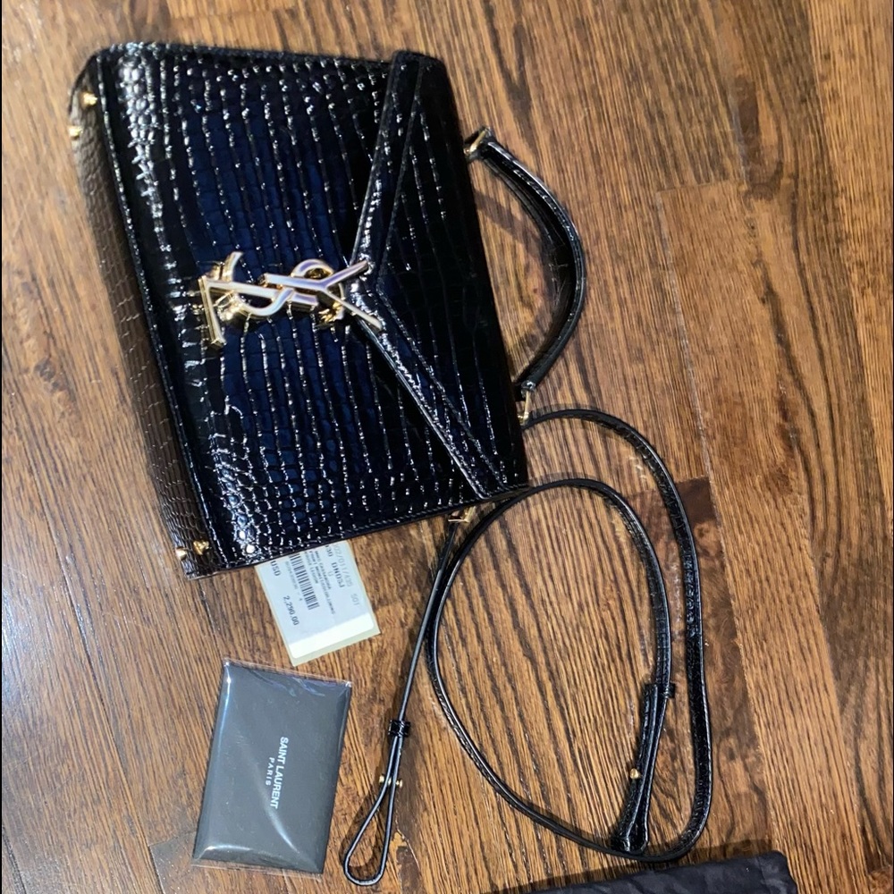 YSL BLACK HANDLE BAG / croc skin style